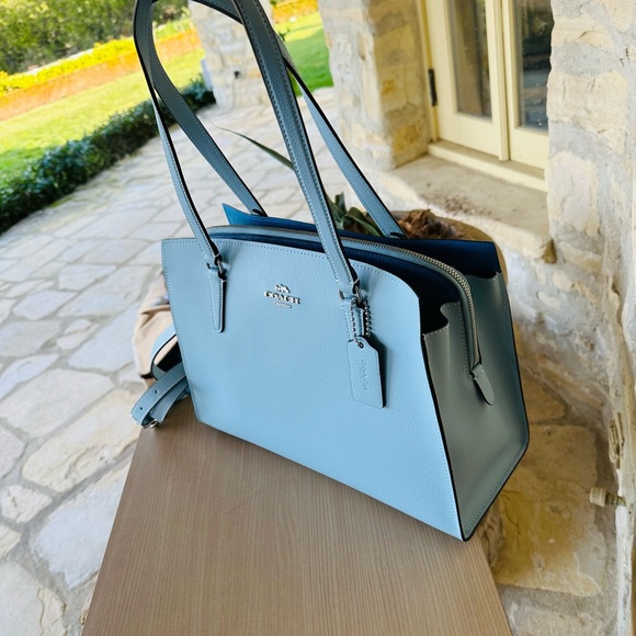 Coach Tatum large leather satchel sky blue NWT Authentic - Picture 4 of 10